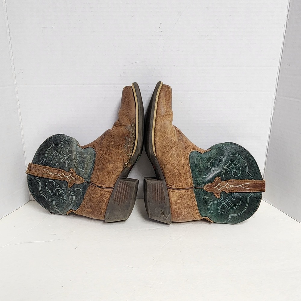 Justin Gypsy Chellie Tan Green Leather Boot Booties Women's Size US 7.5B Western - Picture 7 of 16